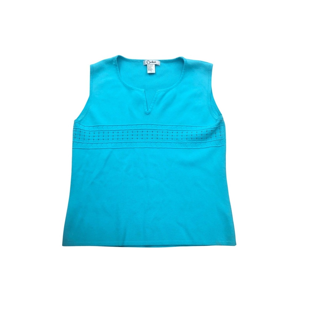Carducci Sleeveless Knit Top Blue V Neck Casual Tank Top Women's Medium